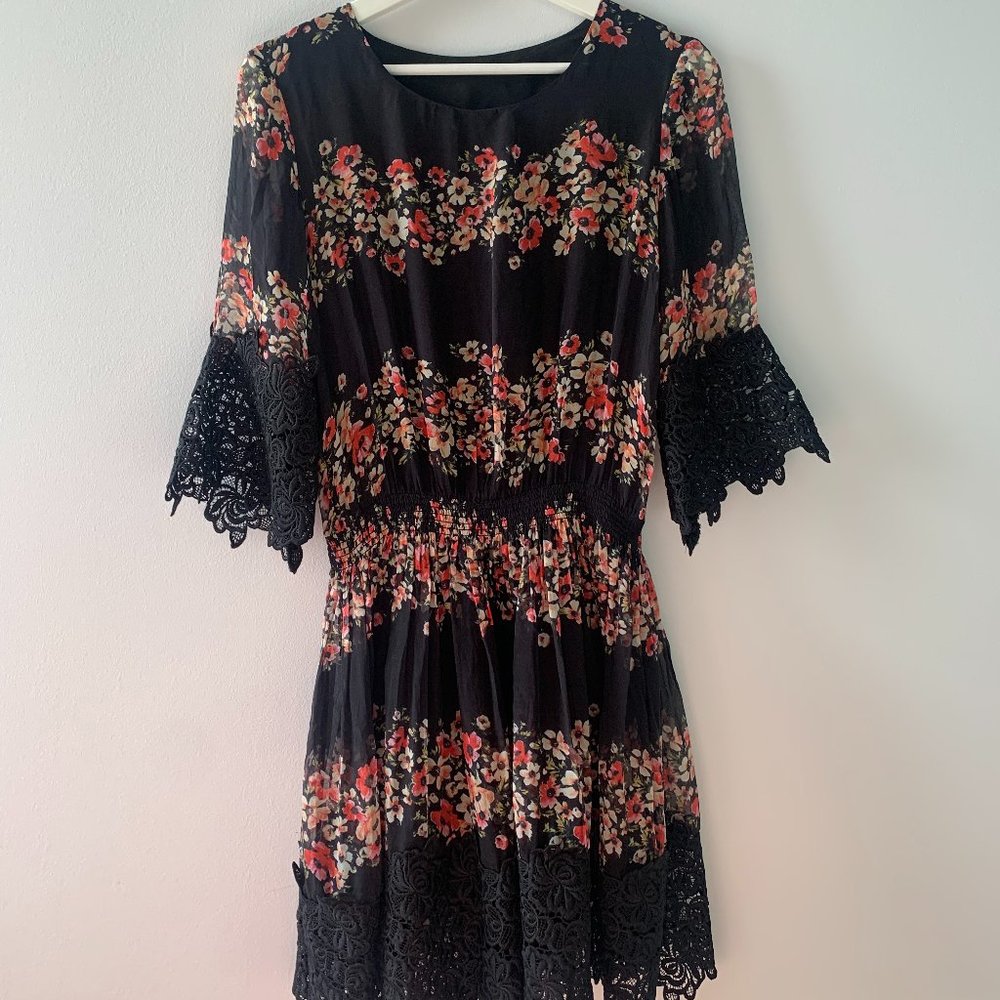 Women's Silk Black Cut-out Mini Dress